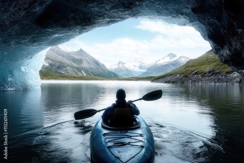 Canoe in serene wilderness: tranquil waters, picturesque landscape, outdoor adventure, scenic beauty, natural harmony, peaceful journey, lush surroundings, aquatic exploration, dyllic escape. photo