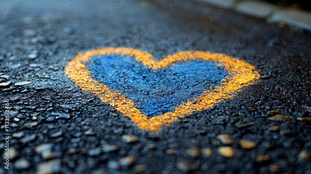 Obraz premium Colorful heart painted on asphalt road