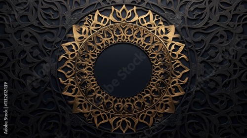 Elegant luxury black and gold abstract mandala frame background for text or logo. Generative AI photo