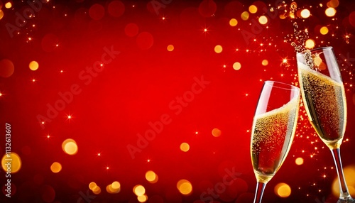 Christmas celebration with champagne and golden glasses for New Year party