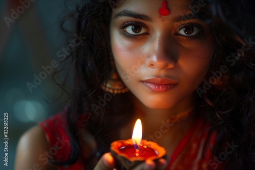 Generative AI Image of Traditional Diwali Festival of Lights with Oil Lamps and Festive Atmosphere photo