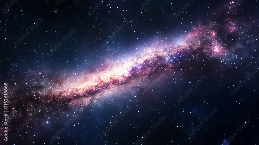 Fototapeta premium Stunning close-up view of the milky way galaxy with dense star clusters and nebulae against a deep night sky, featuring cosmic dust and glowing celestial patterns