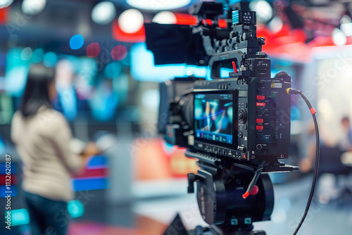 Wallpaper Mural Generative AI professional male female Television Reporter in broadcast Studio with Camera Torontodigital.ca