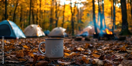 Wallpaper Mural White coffee cup is sitting on the ground next to a tent Torontodigital.ca