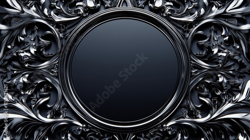 Elegant luxury black and silver abstract frame background for text or logo. Generative AI photo