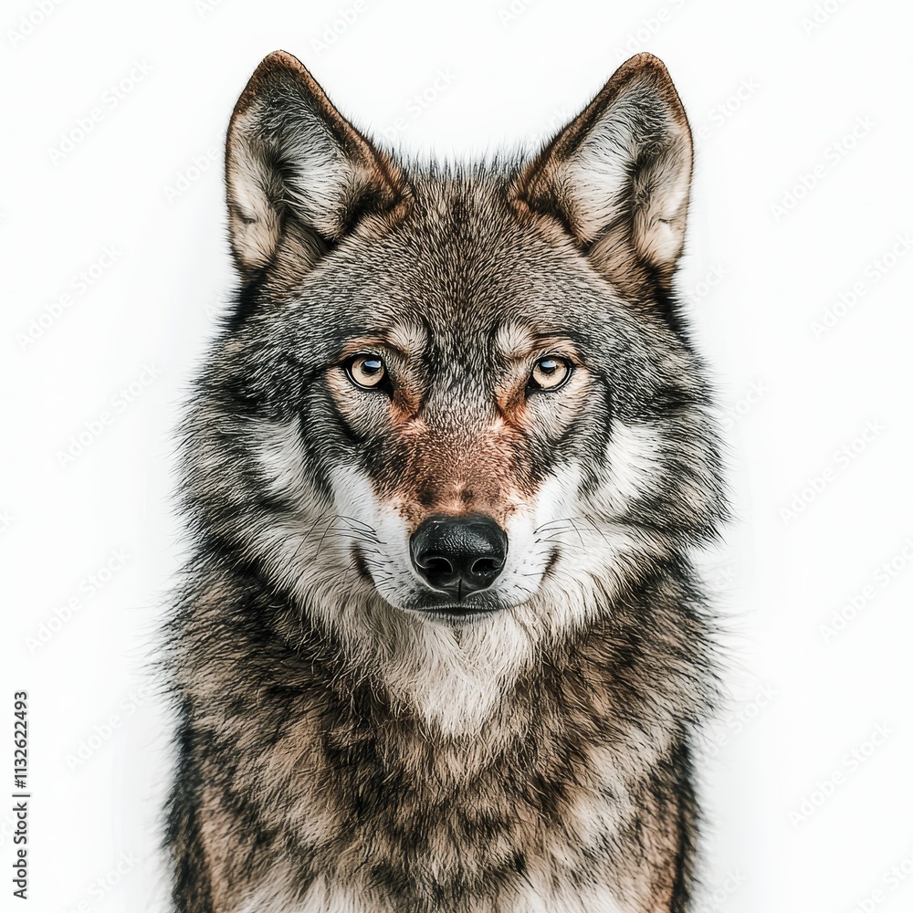 Obraz premium Intense Gaze of a Majestic Gray Wolf in the Rugged Wilderness
