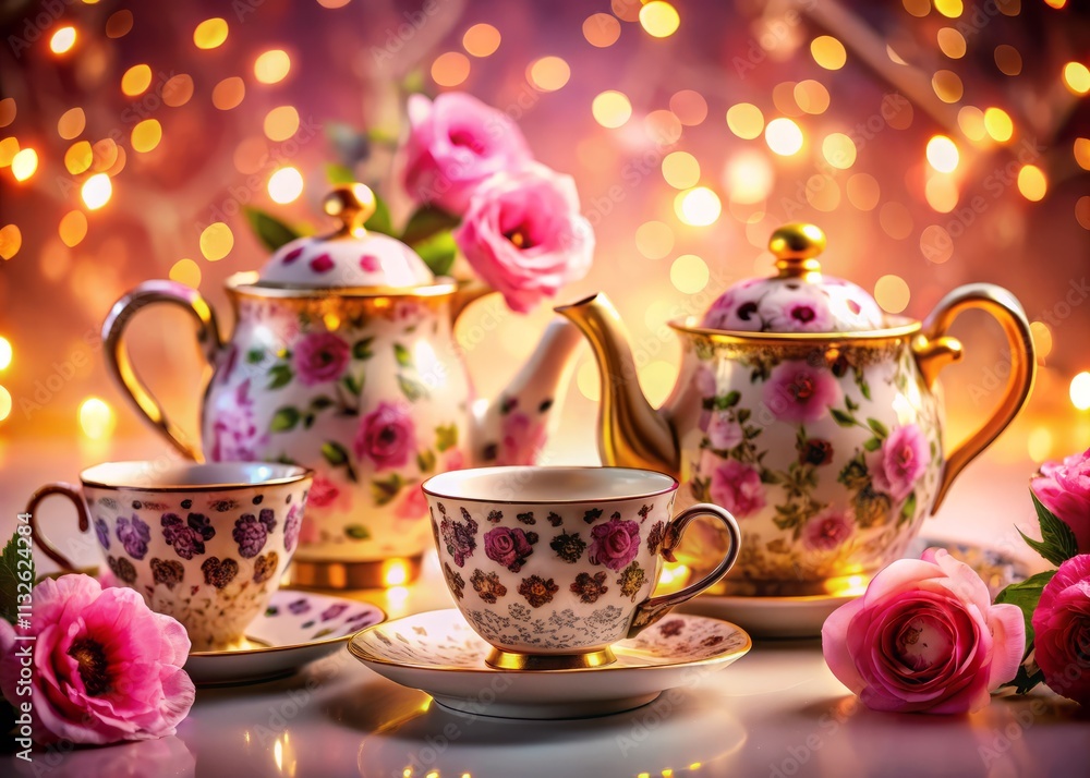Fototapeta premium Cute Valentine's Leopard Print Tea Set - Romantic Tea Party Photography