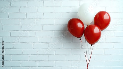 Simple cluster of balloons against white brick wall photo