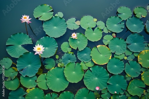 Aerial View of Victoria water lily or Lotus Plants on Calm Lake photo