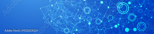 Scientific abstract background. Plexus effect and circles connected by lines. Hand drawn vector.
