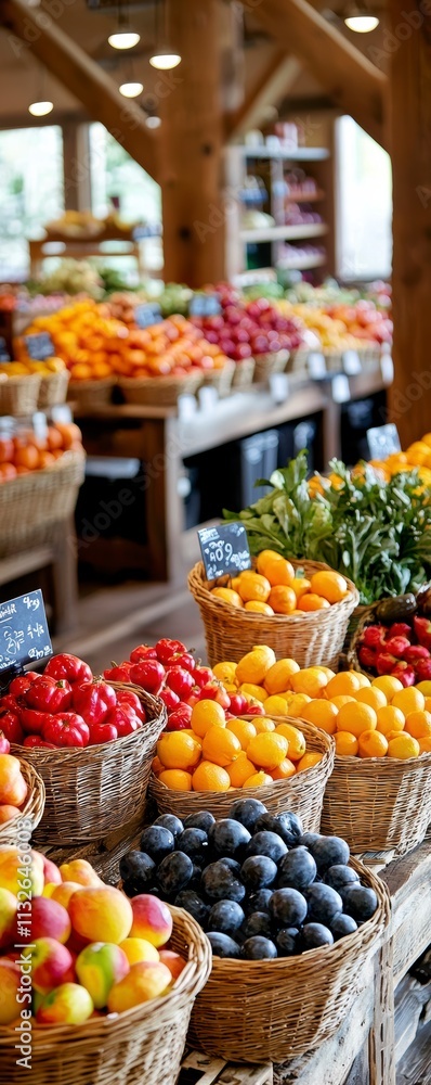 Obraz premium Fresh Produce in Rustic Market Baskets.