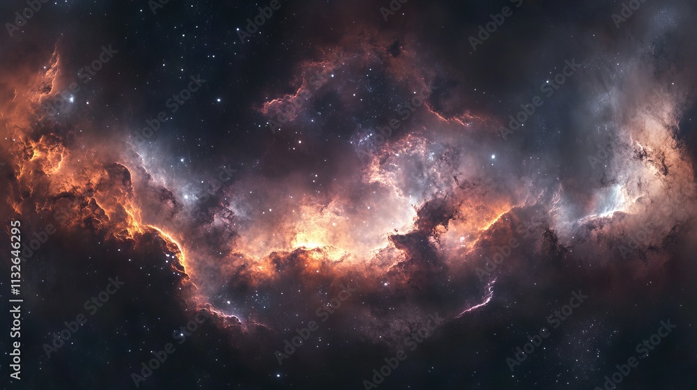 Obraz premium 360-degree equirectangular space nebula panorama with hdri spherical projection, featuring a stunning cosmic background of stars and nebulae for environment mapping and immersive visualizations