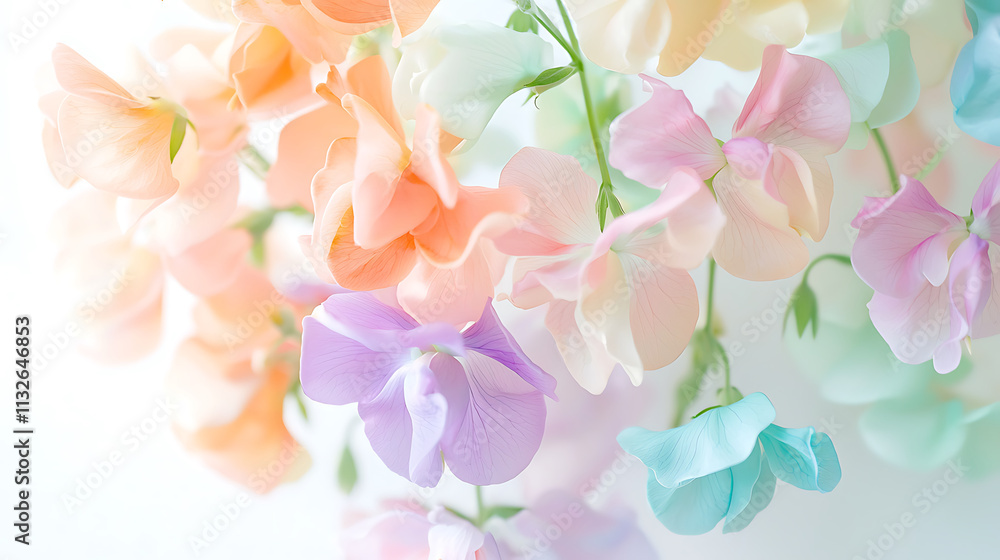 Obraz premium Dreamy pastel sweet pea flowers in soft hues create serene atmosphere
