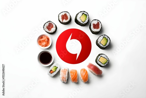 Plakat sushi, nigiri, łosoś, tuńczyk, awokado, świeże, rollsy, ryż, wasabi, sos sojowy, talerz ceramiczny, elegancka prezentacja, apetyczne, azjatycka kuchnia, minimalizm, dekoracja, morskie smaki, japońska 