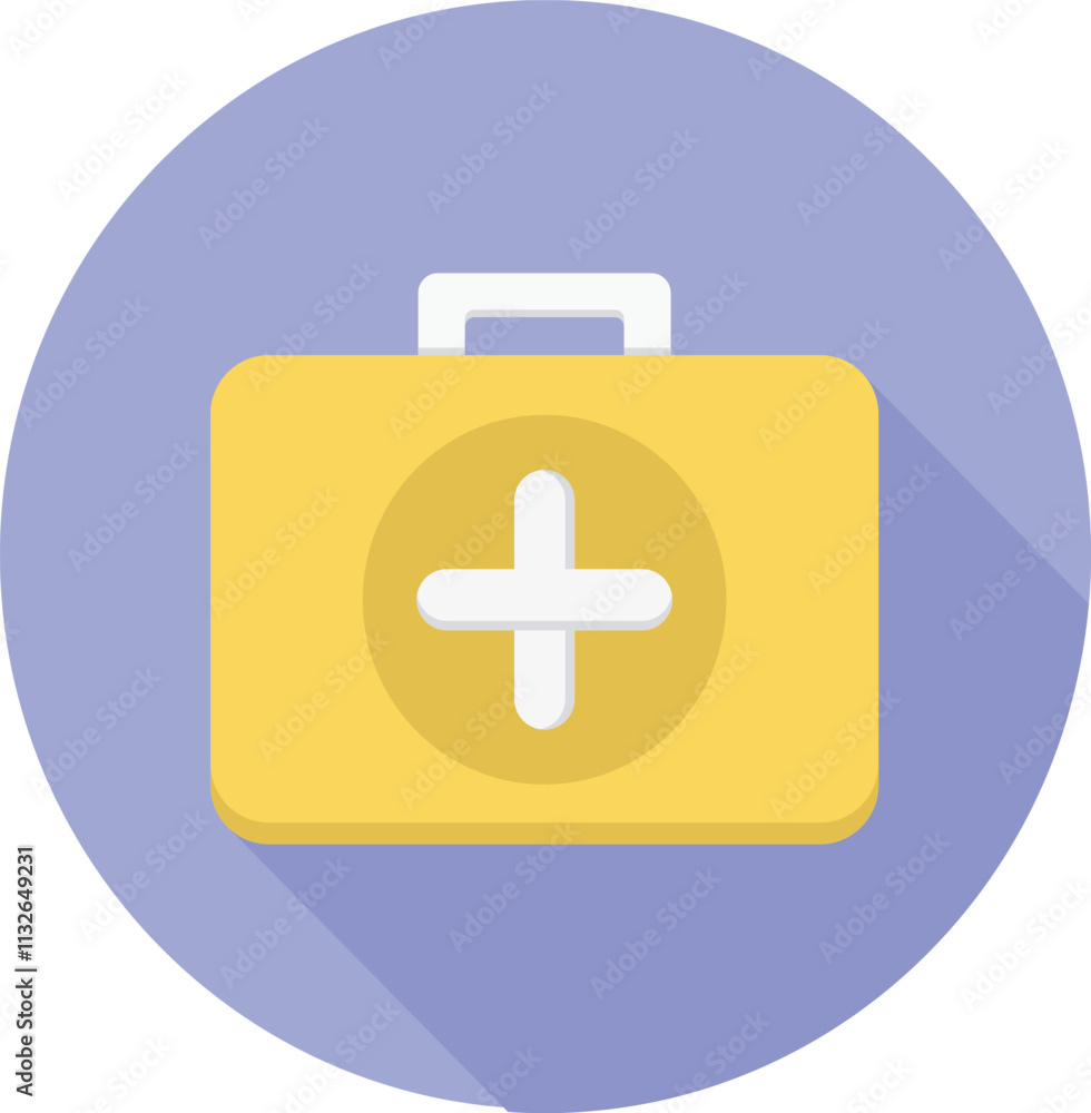 Obraz premium This vector illustration features a first aid kit icon in a sleek flat design. Perfect for healthcare, emergency services, and medical apps, offering a stylish and modern symbol for safety and care.