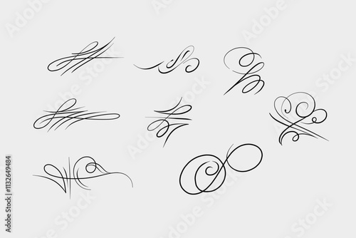 Hand-drawn vector curls, calligraphy and graphics, 2D lines