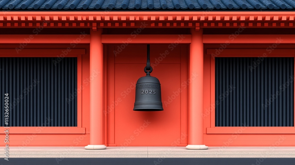 Obraz premium Surreal Design of a Traditional Red Architectural Space