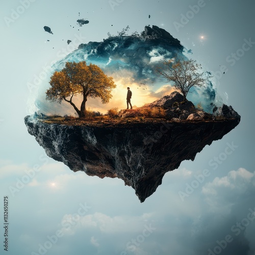 Solitary Figure on a Floating Island of Dreams photo