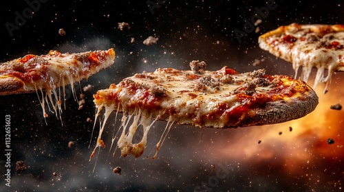 Colorful Pizza Slices Hovering in a Galactic Background © tunanon