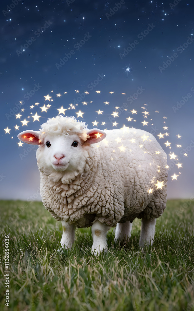 Fototapeta premium Illustration of an adorable little sheep with stars