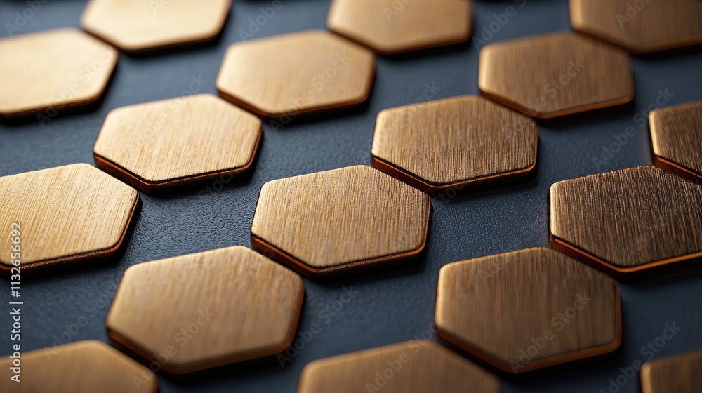 Fototapeta premium Contemporary metallic facade with hexagonal tiles in urban design