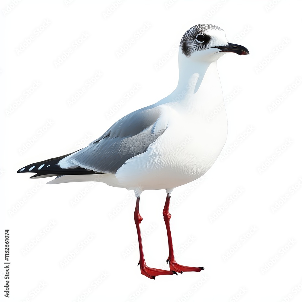 Fototapeta premium Seagull isolated on a white background, ideal for wildlife, ornithology, and nature design concepts.