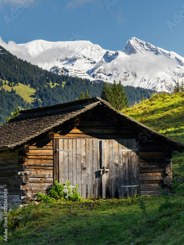 Holzhütten im Gauertal, Schruns, Rätikon, Vorarlberg, Österreich photo