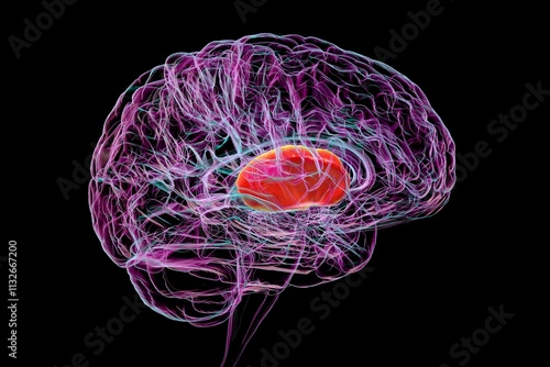 Human brain with highlighted internal capsule, 3D illustration photo