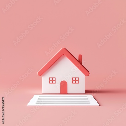 Wallpaper Mural Property compliance concept. Miniature house model with a pink background and blank paper beneath. Torontodigital.ca