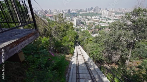 Cityscape Santiago and view of the Metropolitan Park from funicular, Santiago, Chile