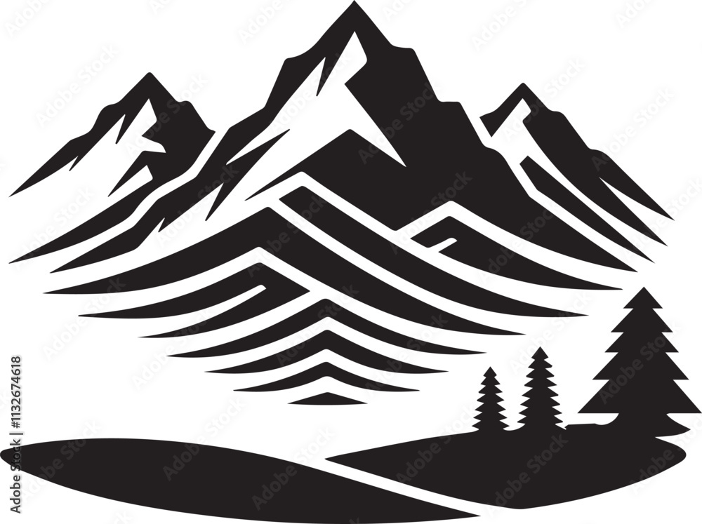 Fototapeta premium Mountain Silhouette ,Mountain , Road, Tree Silhouette