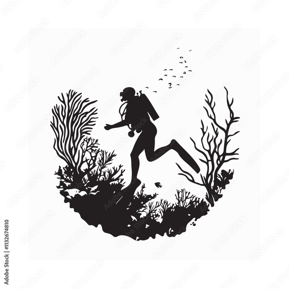 Fototapeta premium Scuba diver with underwater equipment vector image isolated on white background.