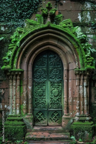 Wallpaper Mural Moss Covered Archway With Ornate Green Door Torontodigital.ca
