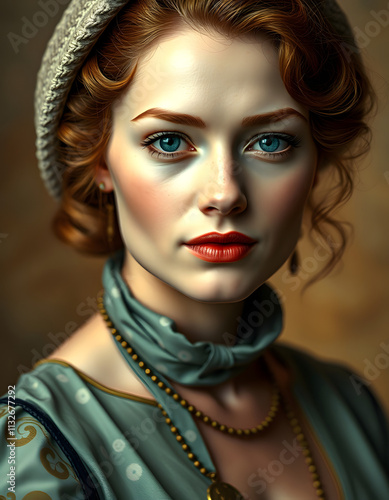 Beautiful english women vintage portrait 1930th, 8k unreal engine photorealism, with white tones photo