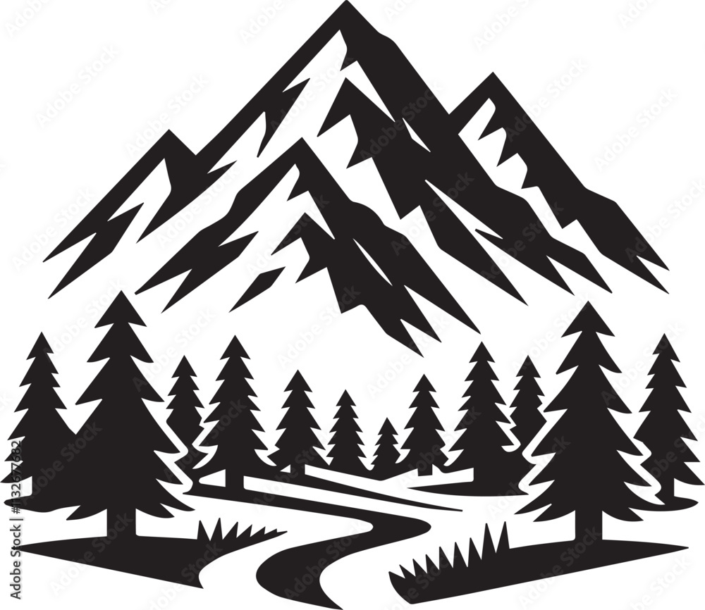 Obraz premium Mountain Silhouette ,Mountain , Road, Tree Silhouette