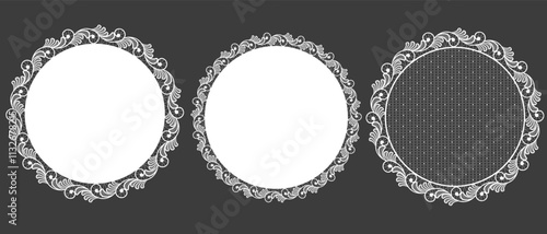 A set of rounds in the form of drawn plant ornaments. Concept of love for Valentine's day or wedding design. Vector lace frames