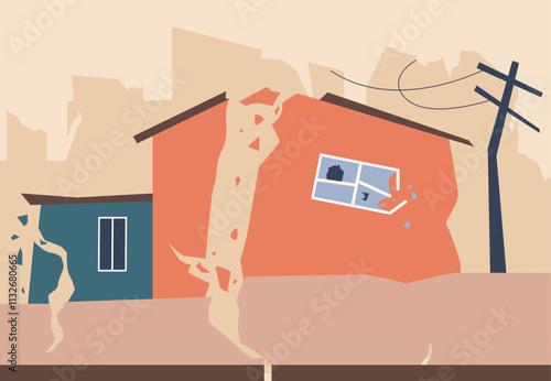 Earthquake disaster in city vector design illustration