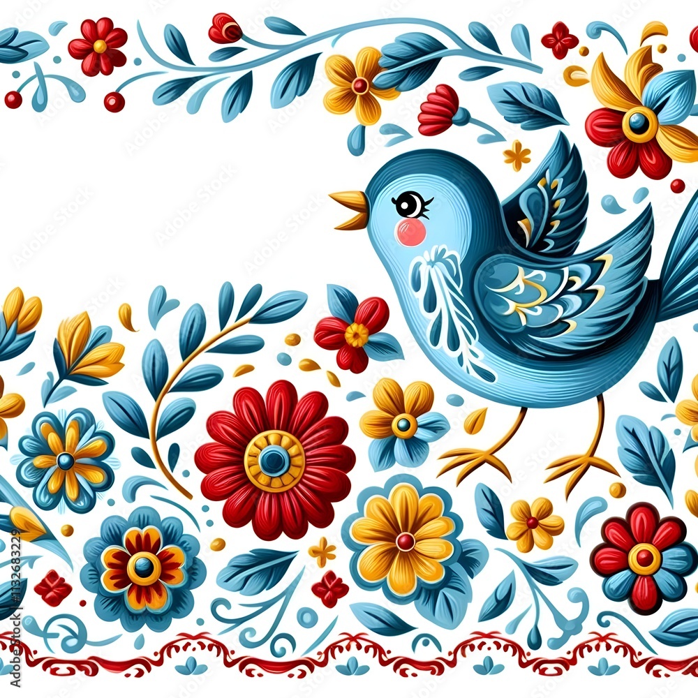 Obraz premium A Blue Bird’s Song in a Garden of Colors