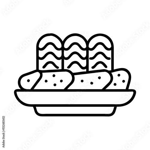 enchiladas icon, cinco de mayo line art, mexican fiesta icon - simple black line art icon of enchiladas for cinco de mayo celebrations. mexican fiesta vector art.