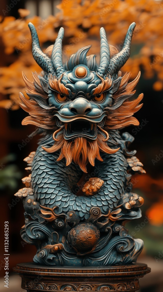 Fototapeta premium Ornate Blue and Gold Chinese Dragon Statue 