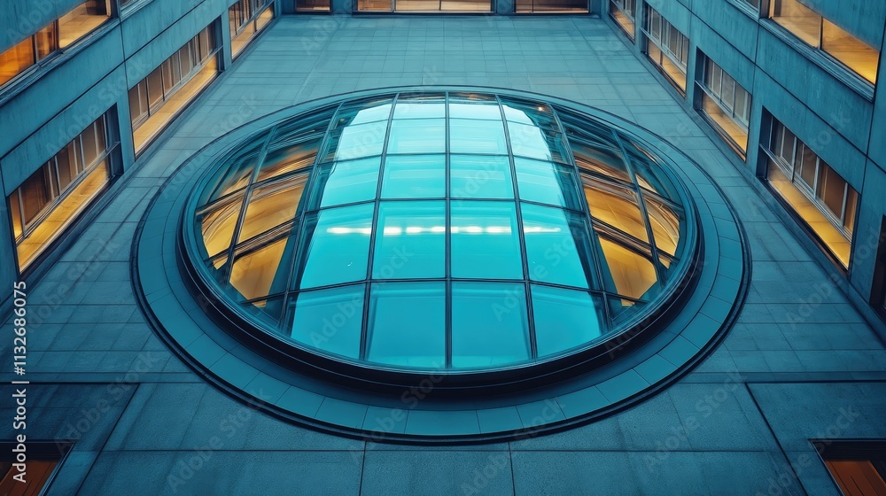 Fototapeta premium Circular glass skylight in building courtyard.