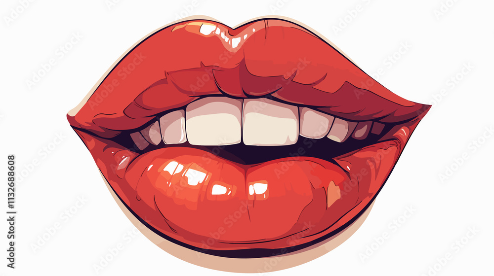 Fototapeta premium Beautiful Woman with Red Lips Smiling, Showing White Teeth in Professional Portrait