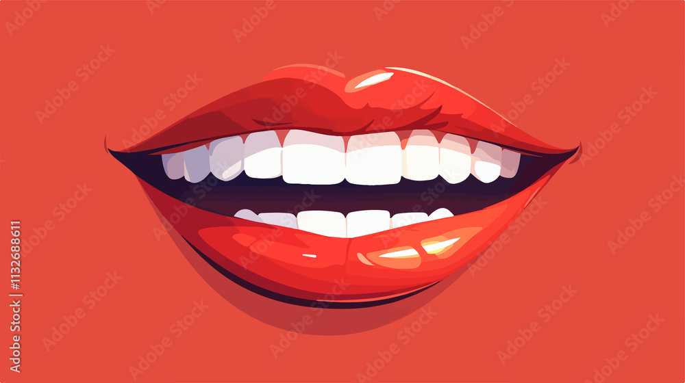 Fototapeta premium Beautiful Woman with Red Lips Smiling, Showing White Teeth in Professional Portrait