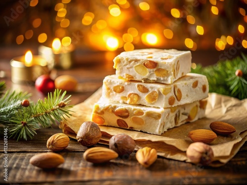 Italian Torrone Nougat: Honey Almond Festive Treat, Close-Up Photography photo