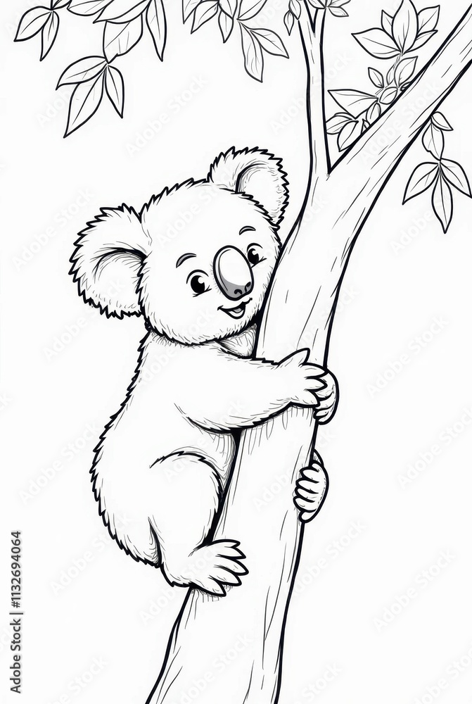 Fototapeta premium Koala Hugging Tree Coloring Page