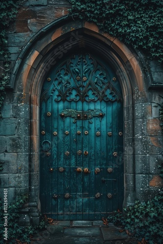 Wallpaper Mural Ornate Teal Door Framed In Ancient Stonework Torontodigital.ca