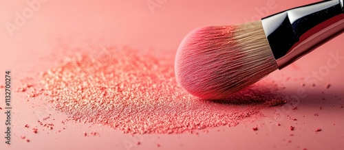 Makeup brush in coral blush powder. photo