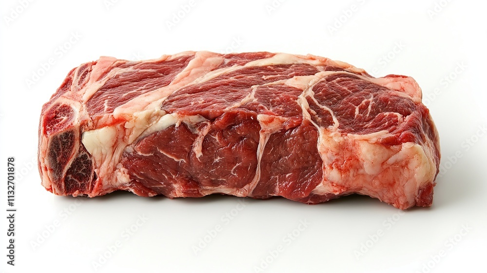 Obraz premium Close-up of prime rib showing juicy, tender meat with a golden crust.