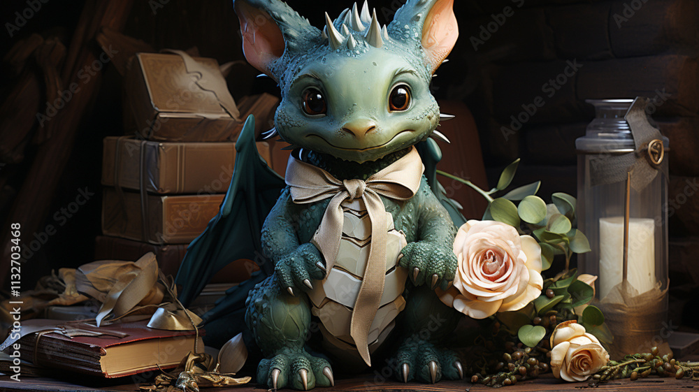 funny green dragon, symbol of 2024, cartoon style.