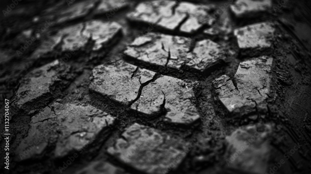 Obraz premium Close-up of a Worn and Cracked Tire Tread